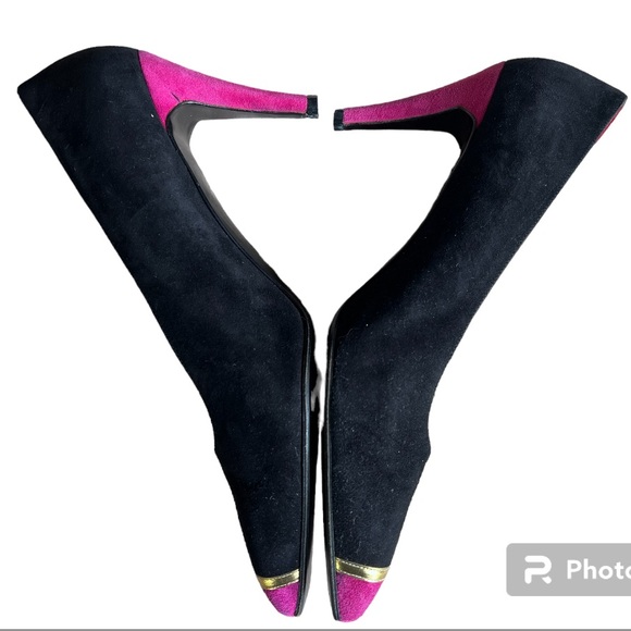 Anne Klein Couture Heels / Vintage 90S / Red Pink Black Colorblock Suede Heels - Picture 7 of 9
